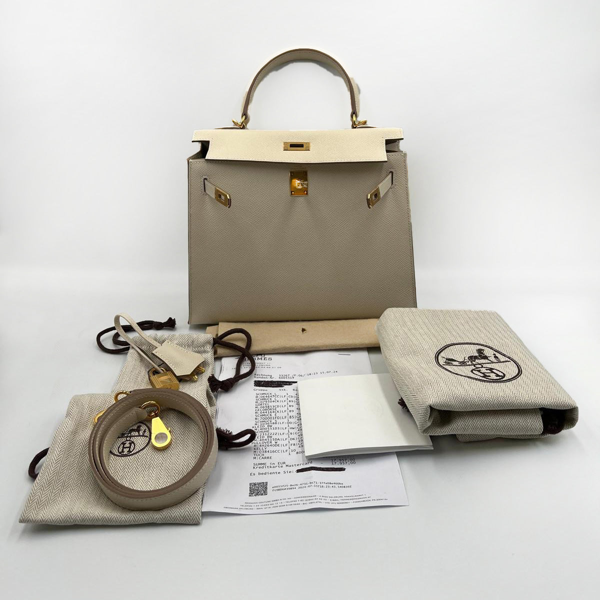 Hermès Kelly 25cm Craie Epsom GHW